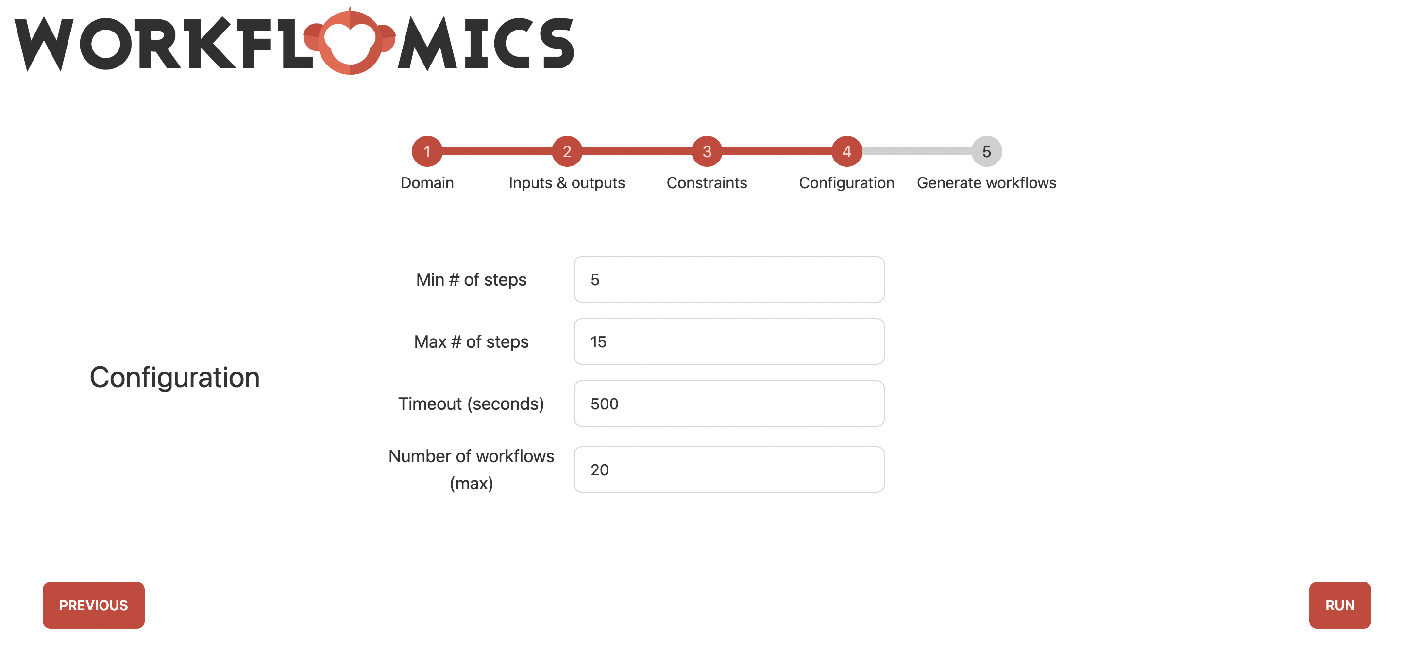 Workflow generation parameters